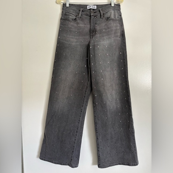 Dkny Gray Flare Wide Leg Jeans with Silver Embellishments - Picture 1 of 4
